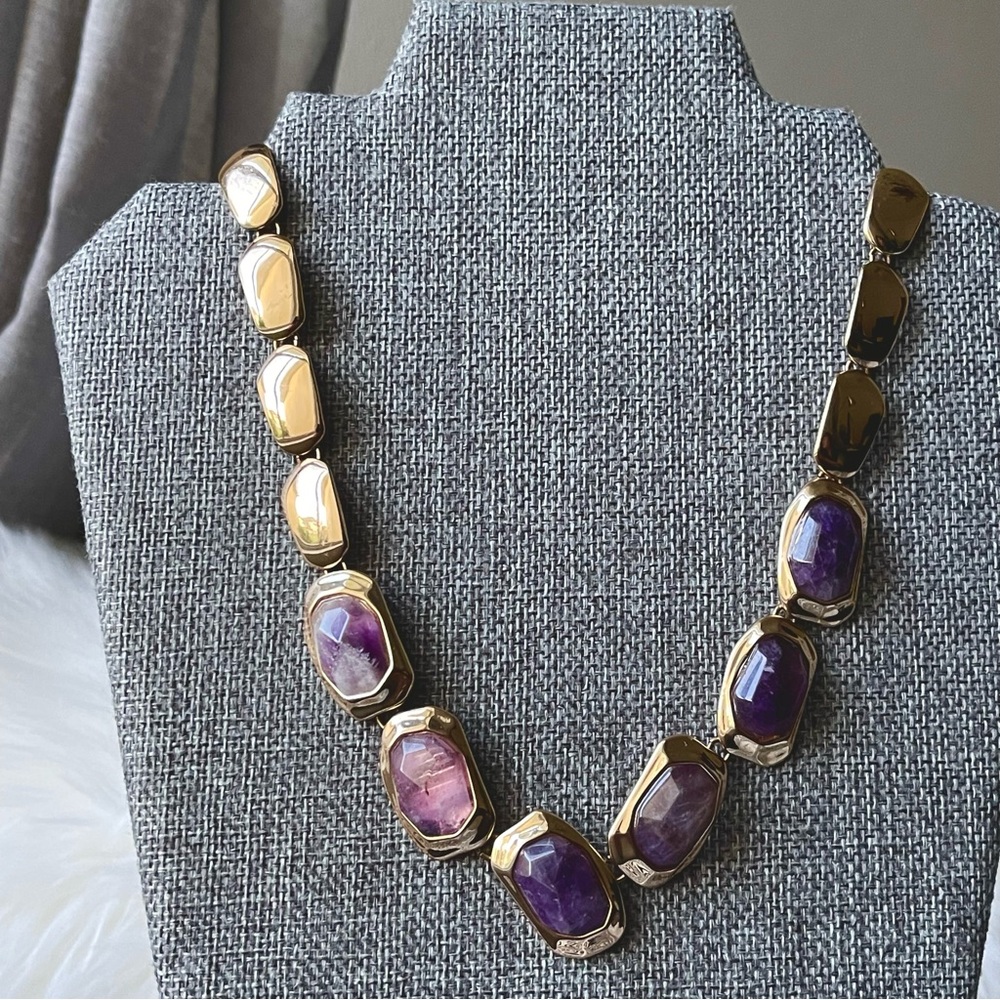 ROBERT LEE MORRIS | RLM SOHO | Genuine Amethyst Chunky Links Gold Tone Necklace